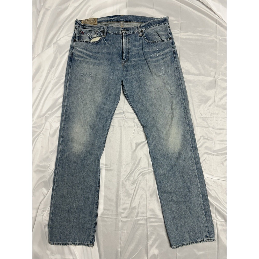 Vintage Polo Ralph Lauren Distressed Jeans Classic Fit 867 Light Blue Wash 36x34
